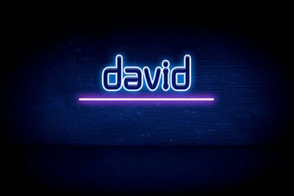 David Cartello Blu Neon Foto Stock