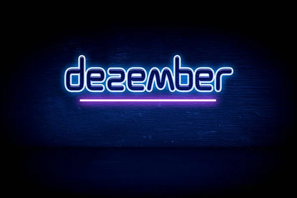 Dezember Blauw Neon Aankondiging Signboard — Stockfoto