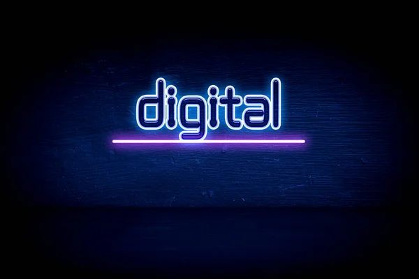 Remastering Digital Placa Anúncio Néon Azul — Fotografia de Stock