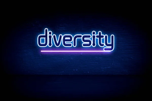 Diversidade Placa Anúncio Néon Azul — Fotografia de Stock