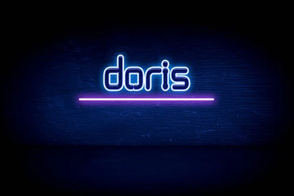 Doris Blå Neon Tillkännagivande Skylt — Stockfoto