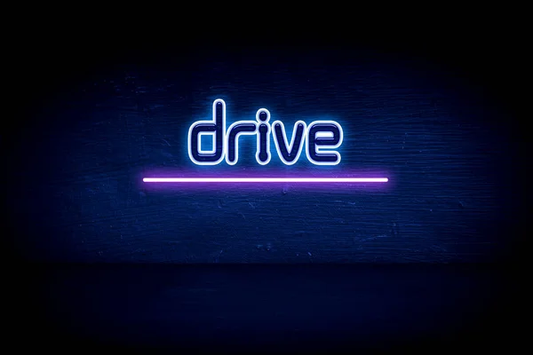 Drive Kék Neon Hirdetőtábla — Stock Fotó