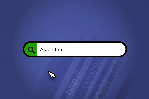 Αλγόριθμος Μηχανή Αναζήτησης Γραμμή Αναζήτησης Μπλε Φόντο — Φωτογραφία Αρχείου