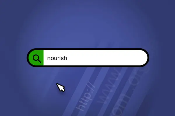 Nourish Μηχανή Αναζήτησης Γραμμή Αναζήτησης Μπλε Φόντο — Φωτογραφία Αρχείου