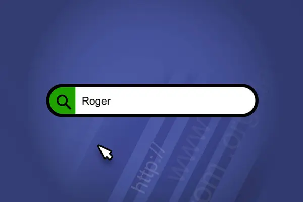 Roger Μηχανή Αναζήτησης Γραμμή Αναζήτησης Μπλε Φόντο — Φωτογραφία Αρχείου