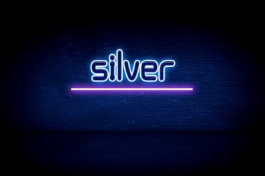 Gümüş - Mavi neon duyuru tabelası