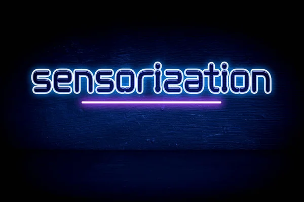 Sensorização Placa Anúncio Néon Azul — Fotografia de Stock