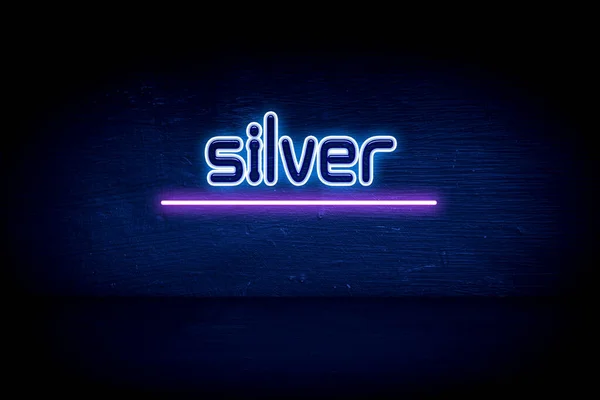 Silver Blå Neon Tillkännagivande Skylt — Stockfoto