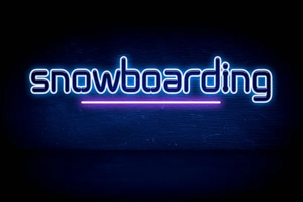 Snowboard Cartello Blu Neon — Foto Stock