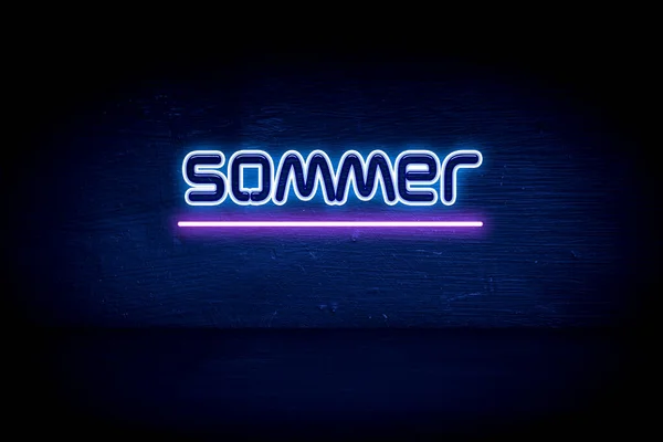 Sommer Cartello Blu Neon — Foto Stock