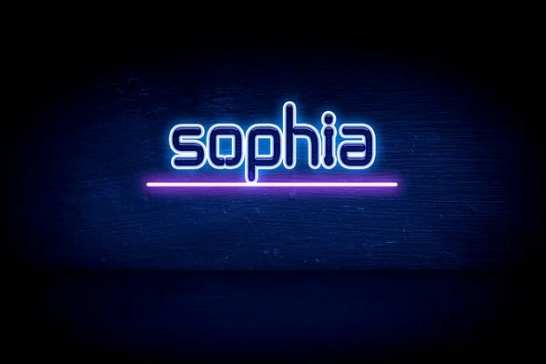 Sophia Blauw Neon Aankondigingsbord — Stockfoto