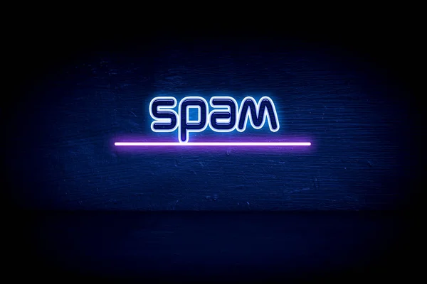 Spam Blue Neon Announcement Signboard — Stock Photo, Image