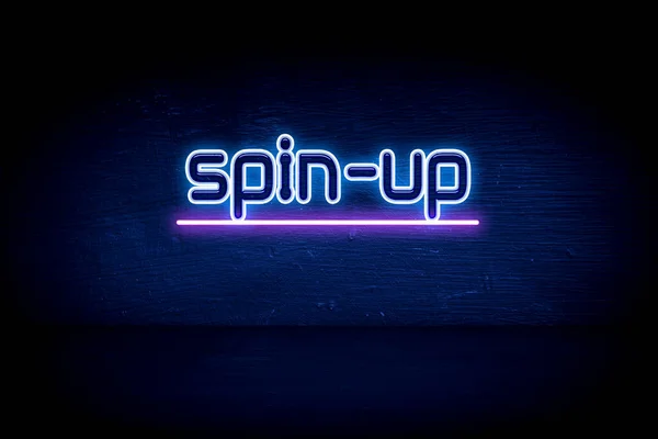 Spin Placa Anúncio Néon Azul — Fotografia de Stock