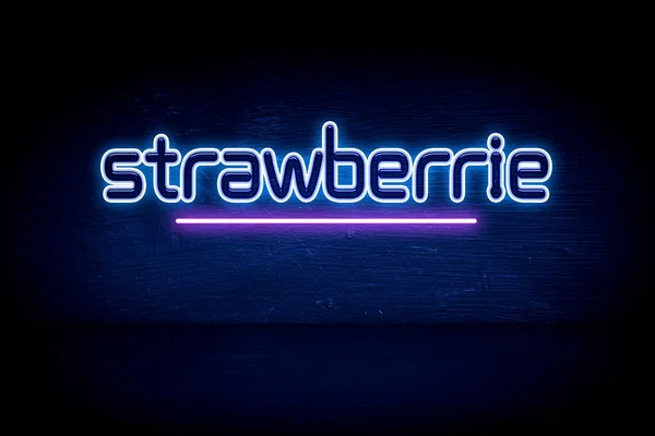 Strawberrie Blå Neon Tillkännagivande Skylt — Stockfoto