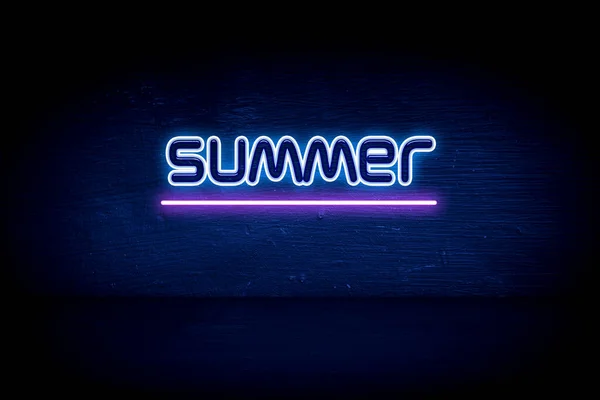 Summer Blue Neon Announcement Signboard — Stock Photo, Image