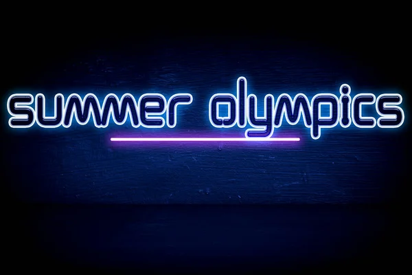 Summer Olympics Ends Blue Neon Announcement Signboard — Stock Photo, Image