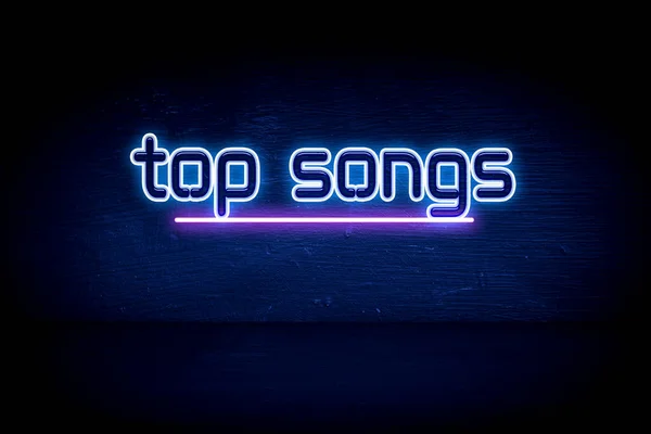 Top Songs Cartello Blu Neon — Foto Stock