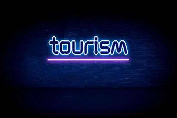 Toerisme Blauw Neon Aankondiging Signboard — Stockfoto