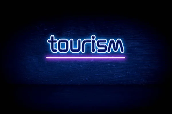 Tourism Blue Neon Announcement Signboard — Stock Photo, Image