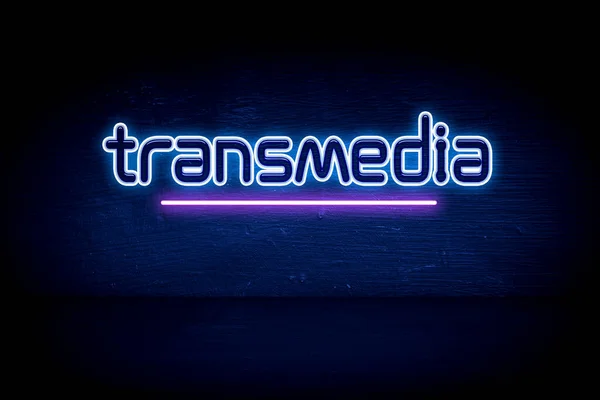 Transmedia Panneau Bleu Néon Annonce — Photo