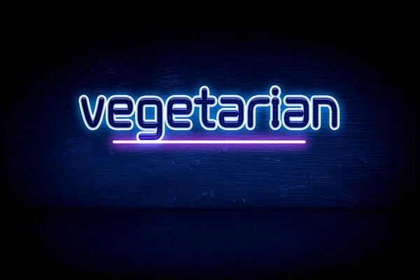 Vegetariánská Modrá Neonová Reklamní Tabule — Stock fotografie