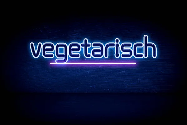 Vegetarisch Placa Anúncio Néon Azul — Fotografia de Stock