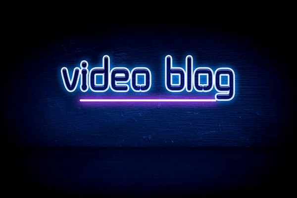 Videó Blog Kék Neon Hirdetőtábla — Stock Fotó