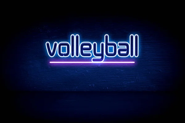 Voleibol Placa Anúncio Néon Azul — Fotografia de Stock