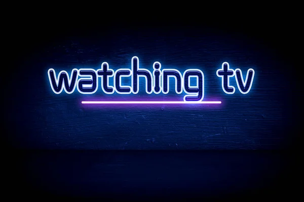Sledování Televize Modrá Neonová Tabule — Stock fotografie