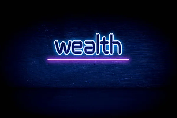 Wealth Blue Neon Announcement Signboard — Stock Photo, Image