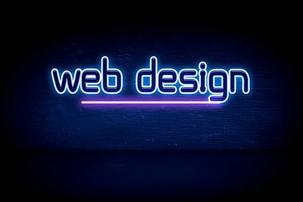 Web Design Blauw Neon Aankondigingsbord — Stockfoto