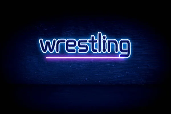Wrestling Placa Anúncio Néon Azul — Fotografia de Stock