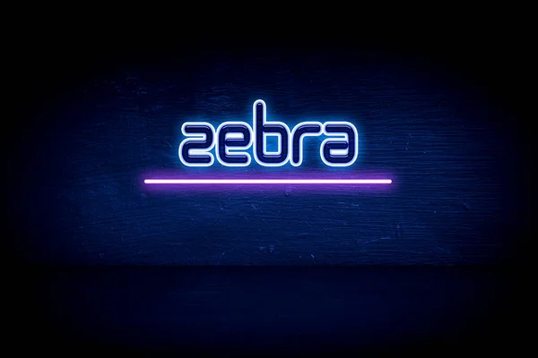 Zebra Blå Neon Tillkännagivande Skylt — Stockfoto