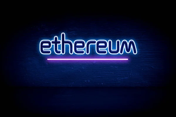 Ethereum Blå Neon Tillkännagivande Skylt — Stockfoto
