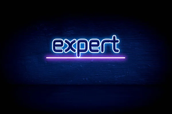 Expert Blauw Neon Aankondiging Signboard — Stockfoto