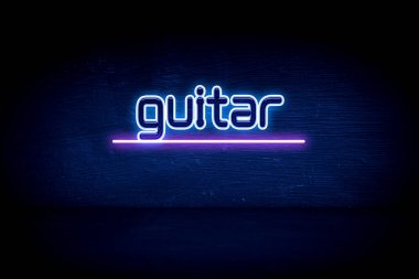 gitar - mavi neon duyuru tabelası