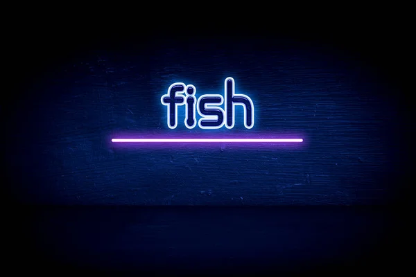 Fisk Blå Neon Tillkännagivande Skylt — Stockfoto