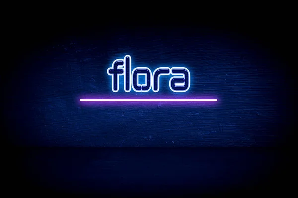 Flora Placa Anúncio Néon Azul — Fotografia de Stock