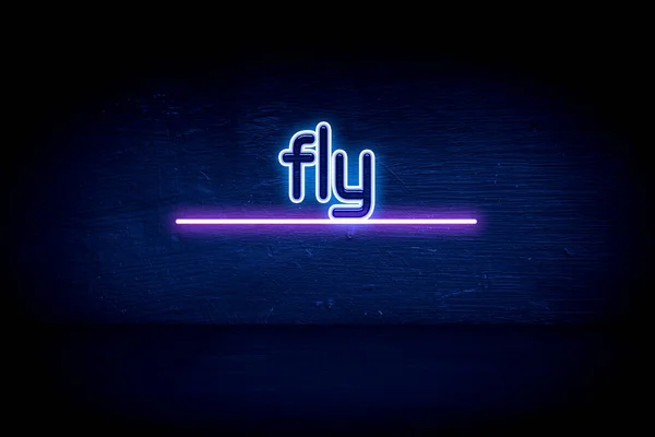 Flyga Blå Neon Tillkännagivande Skylt — Stockfoto