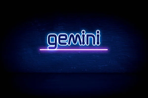 Gemini 蓝色霓虹灯公告标牌 — 图库照片