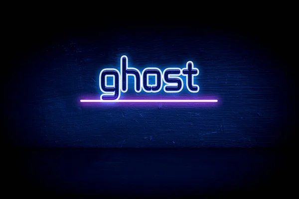 Placa Anúncio Néon Azul Ghost — Fotografia de Stock
