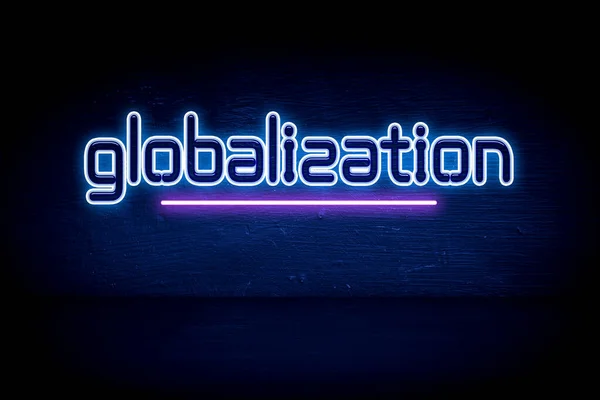 Глобализация Голубая Неоновая Вывеска — стоковое фото