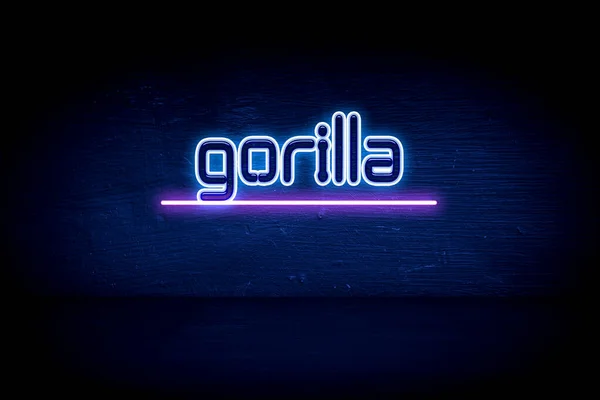 Gorila Placa Anúncio Néon Azul — Fotografia de Stock