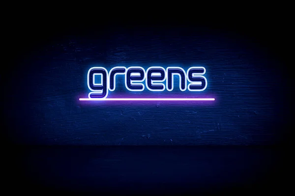 Greens Μπλε Πινακίδα Ανακοίνωση Νέον — Φωτογραφία Αρχείου