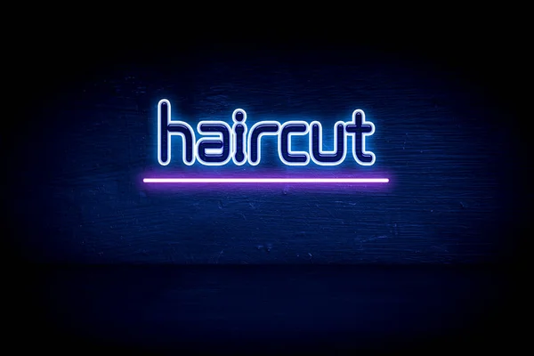 Haircut Blue Neon Announcement Signboard — Stock Photo, Image