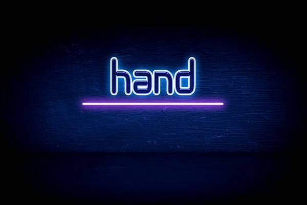 Hand Blue Neon Announcement Signboard — Stock Photo, Image