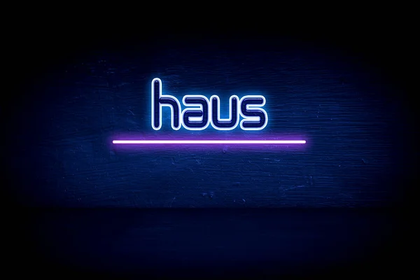 Haus Blå Neon Meddelande Skylt — Stockfoto