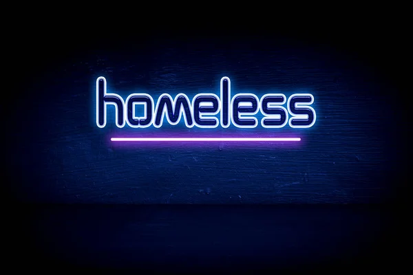 Hajléktalan Kék Neon Hirdetőtábla — Stock Fotó