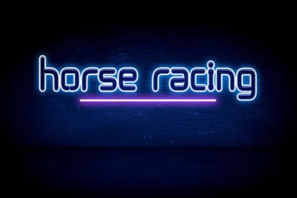 Horse Racing Blå Neon Tillkännagivande Skylt — Stockfoto