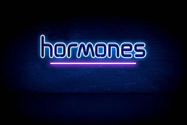 Hormoner Blå Neon Tillkännagivande Skylt — Stockfoto